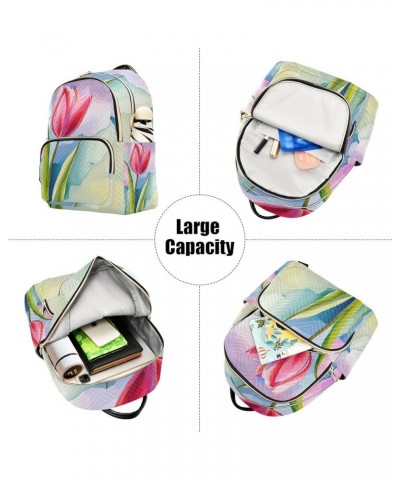 Small Backpack for Women Travel Bag Abstract Pink Tulip Flower Daypack Purse Fashion Shoulder Bag Rucksack Small B1001 $15.07...