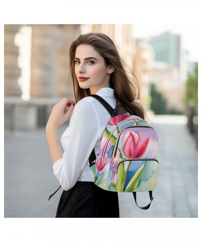 Small Backpack for Women Travel Bag Abstract Pink Tulip Flower Daypack Purse Fashion Shoulder Bag Rucksack Small B1001 $15.07...