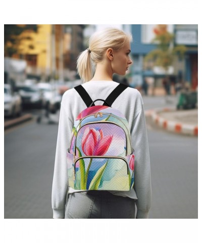 Small Backpack for Women Travel Bag Abstract Pink Tulip Flower Daypack Purse Fashion Shoulder Bag Rucksack Small B1001 $15.07...