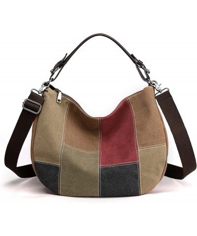 Contrast Color Canvas Shoulder Bag Ladies Fashion Handbag Large Capacity Crossbody Bag Shopping Tote Bag Brown Multicolor $33...