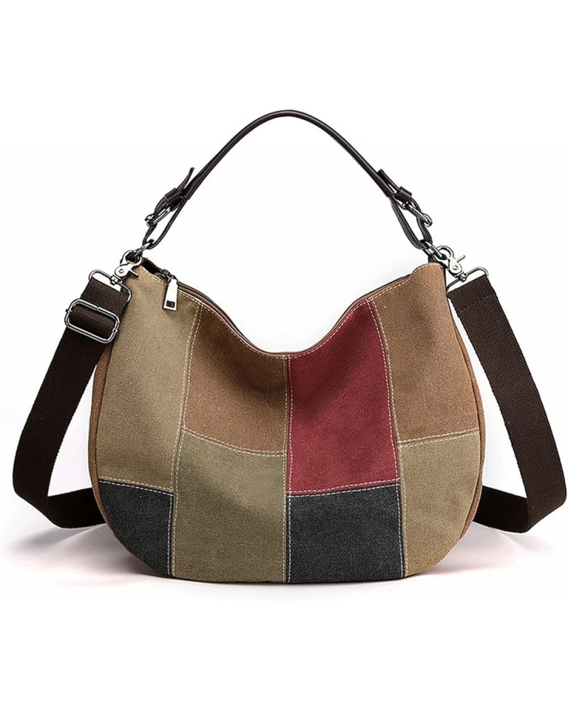 Contrast Color Canvas Shoulder Bag Ladies Fashion Handbag Large Capacity Crossbody Bag Shopping Tote Bag Brown Multicolor $33...