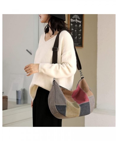 Contrast Color Canvas Shoulder Bag Ladies Fashion Handbag Large Capacity Crossbody Bag Shopping Tote Bag Brown Multicolor $33...