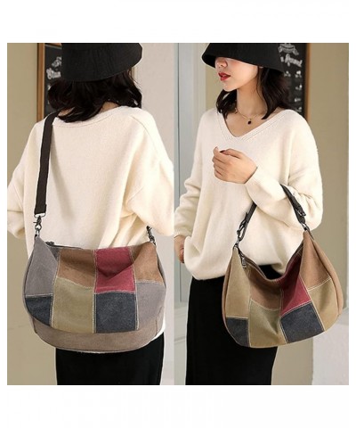 Contrast Color Canvas Shoulder Bag Ladies Fashion Handbag Large Capacity Crossbody Bag Shopping Tote Bag Brown Multicolor $33...