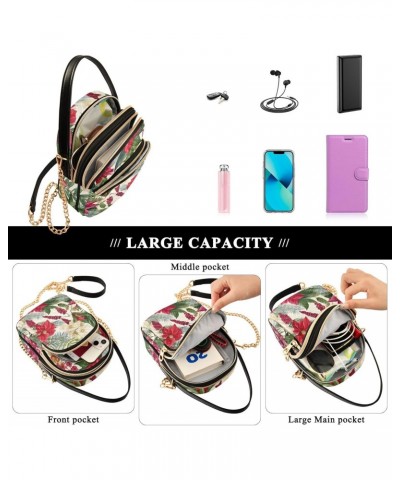 Christmas Flowers Crossbody Bags for Women Chain Crossbody Flight Bag Cell Phone Wallet Bags with Chain Strap for Everyday Us...