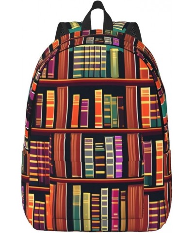 Library Bookshelf Print Lightweight Travel Canvas Backpack Casual Daypack For Men Women Work, Sports, Beach Black Small $18.4...