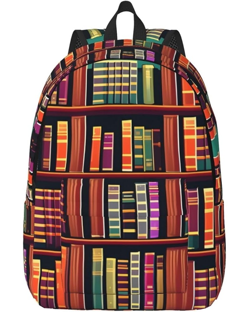 Library Bookshelf Print Lightweight Travel Canvas Backpack Casual Daypack For Men Women Work, Sports, Beach Black Small $18.4...