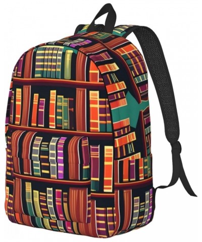 Library Bookshelf Print Lightweight Travel Canvas Backpack Casual Daypack For Men Women Work, Sports, Beach Black Small $18.4...