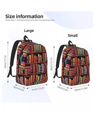 Library Bookshelf Print Lightweight Travel Canvas Backpack Casual Daypack For Men Women Work, Sports, Beach Black Small $18.4...