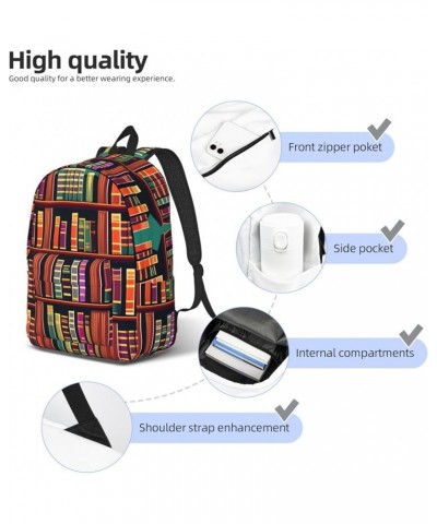 Library Bookshelf Print Lightweight Travel Canvas Backpack Casual Daypack For Men Women Work, Sports, Beach Black Small $18.4...