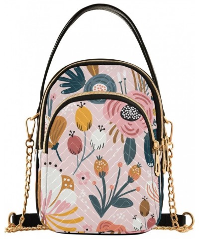 Colorful Flowers Floral on Pink Womens Sling Backpack Crossbody Chain Shoulder Bags Waist Packs Multipurpose Handbags for Tra...