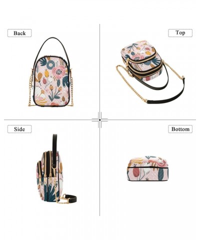 Colorful Flowers Floral on Pink Womens Sling Backpack Crossbody Chain Shoulder Bags Waist Packs Multipurpose Handbags for Tra...