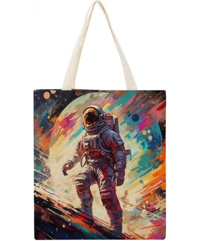 Astronaut in Space Painting Canvas Tote Bag Astronaut Rocket And Spaceship Grocery Bags Custom Tote Bag Totebag-4 $10.44 Totes