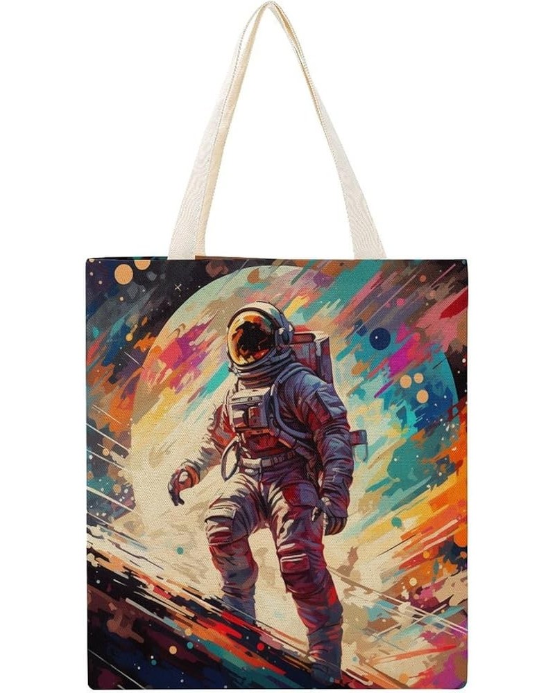 Astronaut in Space Painting Canvas Tote Bag Astronaut Rocket And Spaceship Grocery Bags Custom Tote Bag Totebag-4 $10.44 Totes