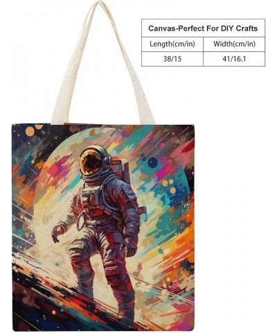 Astronaut in Space Painting Canvas Tote Bag Astronaut Rocket And Spaceship Grocery Bags Custom Tote Bag Totebag-4 $10.44 Totes