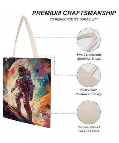 Astronaut in Space Painting Canvas Tote Bag Astronaut Rocket And Spaceship Grocery Bags Custom Tote Bag Totebag-4 $10.44 Totes