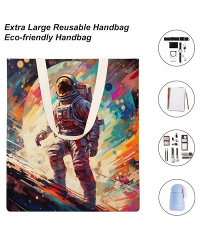 Astronaut in Space Painting Canvas Tote Bag Astronaut Rocket And Spaceship Grocery Bags Custom Tote Bag Totebag-4 $10.44 Totes