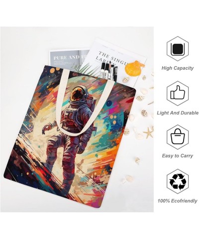 Astronaut in Space Painting Canvas Tote Bag Astronaut Rocket And Spaceship Grocery Bags Custom Tote Bag Totebag-4 $10.44 Totes