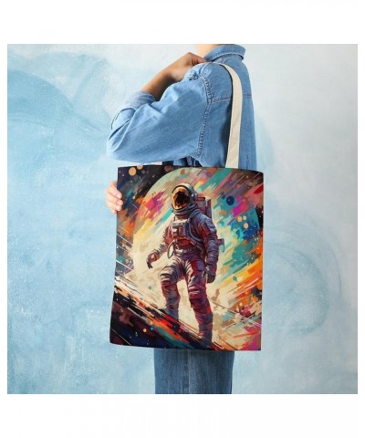 Astronaut in Space Painting Canvas Tote Bag Astronaut Rocket And Spaceship Grocery Bags Custom Tote Bag Totebag-4 $10.44 Totes