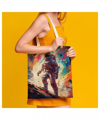 Astronaut in Space Painting Canvas Tote Bag Astronaut Rocket And Spaceship Grocery Bags Custom Tote Bag Totebag-4 $10.44 Totes