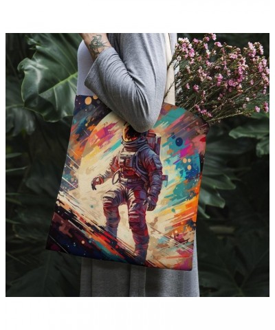 Astronaut in Space Painting Canvas Tote Bag Astronaut Rocket And Spaceship Grocery Bags Custom Tote Bag Totebag-4 $10.44 Totes