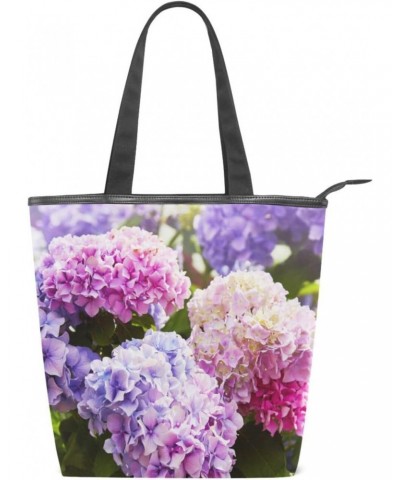 Tote Bag Spring Summer Pink Hydrangea Flower Canvas Zippered Tote Handbag for Women with 2 Interior Pockets $9.20 Totes