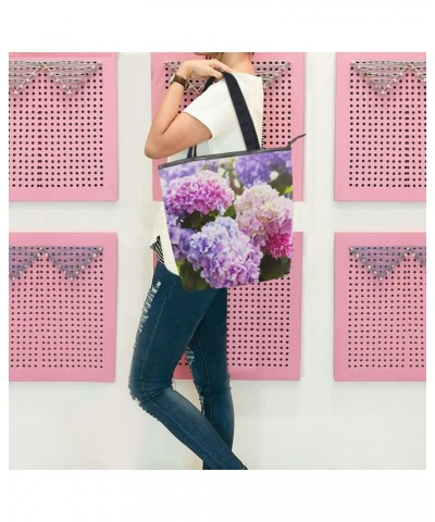 Tote Bag Spring Summer Pink Hydrangea Flower Canvas Zippered Tote Handbag for Women with 2 Interior Pockets $9.20 Totes