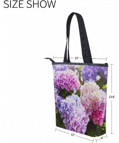 Tote Bag Spring Summer Pink Hydrangea Flower Canvas Zippered Tote Handbag for Women with 2 Interior Pockets $9.20 Totes