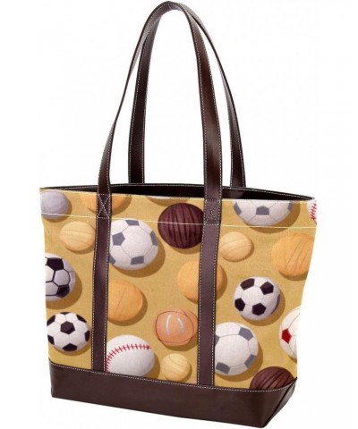 Large Tote Bags for Women, Faux Leather Strap and Bottom, Canvas Shoulder Bag Handbag, sports balls $20.62 Totes