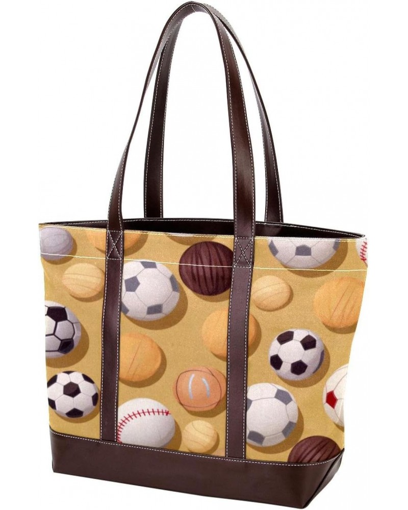 Large Tote Bags for Women, Faux Leather Strap and Bottom, Canvas Shoulder Bag Handbag, sports balls $20.62 Totes