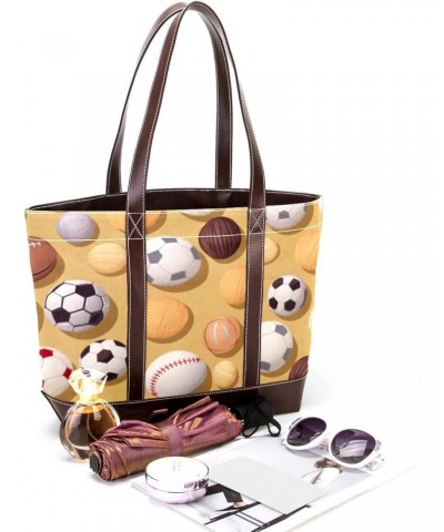 Large Tote Bags for Women, Faux Leather Strap and Bottom, Canvas Shoulder Bag Handbag, sports balls $20.62 Totes