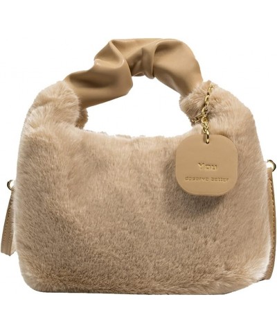 Woman Plush Crossbody Bag Fluffy Purses Handbag Fashion Fuzzy Top Handle Tote Satchel Shoulder Bag with Zipper Khaki $14.74 T...