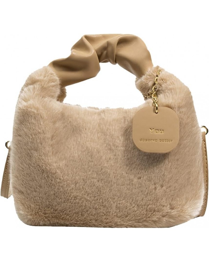 Woman Plush Crossbody Bag Fluffy Purses Handbag Fashion Fuzzy Top Handle Tote Satchel Shoulder Bag with Zipper Khaki $14.74 T...