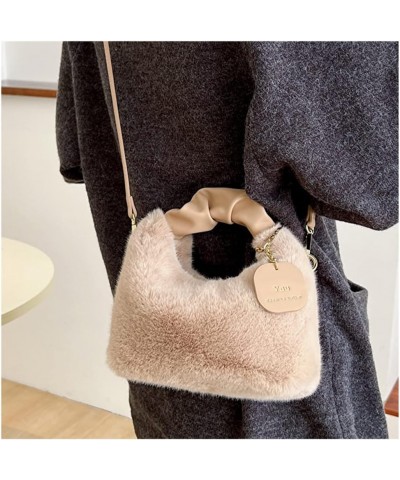 Woman Plush Crossbody Bag Fluffy Purses Handbag Fashion Fuzzy Top Handle Tote Satchel Shoulder Bag with Zipper Khaki $14.74 T...