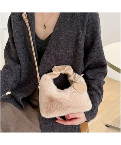 Woman Plush Crossbody Bag Fluffy Purses Handbag Fashion Fuzzy Top Handle Tote Satchel Shoulder Bag with Zipper Khaki $14.74 T...