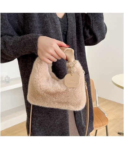 Woman Plush Crossbody Bag Fluffy Purses Handbag Fashion Fuzzy Top Handle Tote Satchel Shoulder Bag with Zipper Khaki $14.74 T...