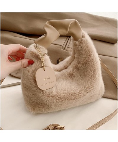 Woman Plush Crossbody Bag Fluffy Purses Handbag Fashion Fuzzy Top Handle Tote Satchel Shoulder Bag with Zipper Khaki $14.74 T...