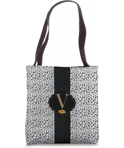 Leopard Print Cheetah Animal Sunflower Letter V Monogram Tote Bag $11.36 Totes