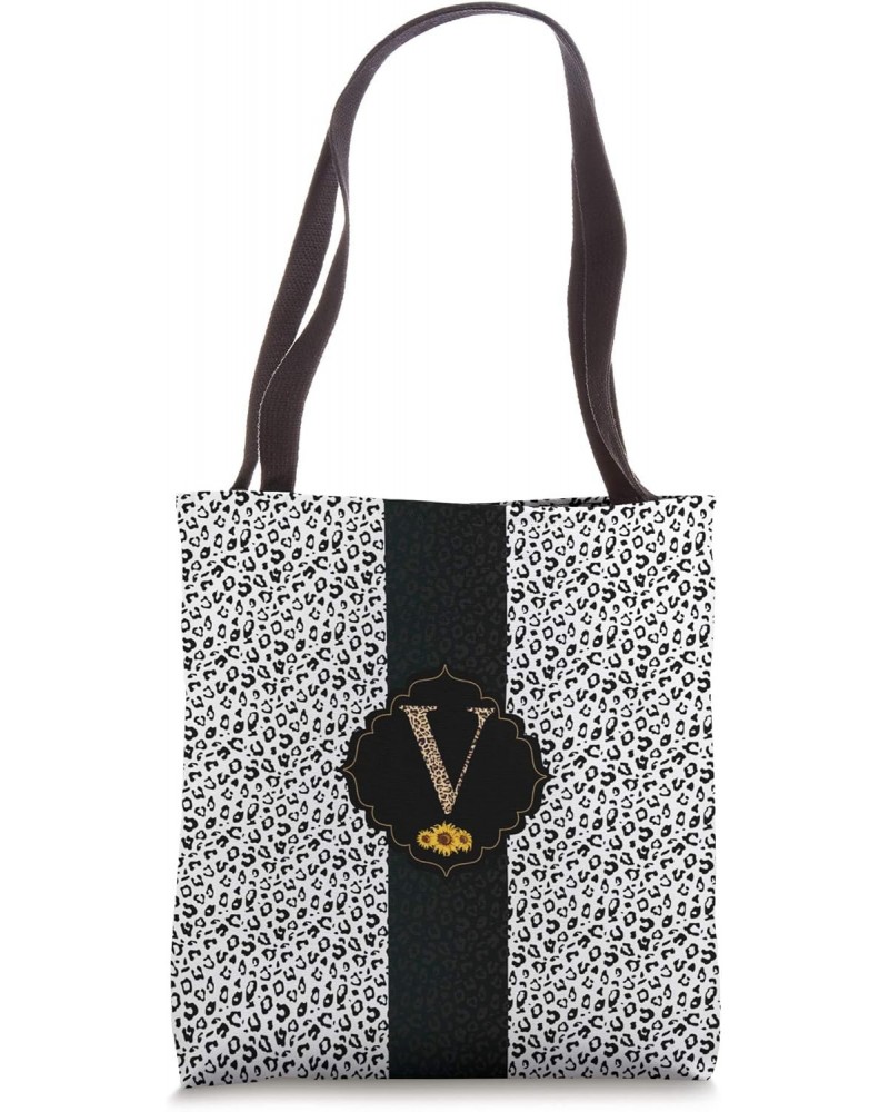 Leopard Print Cheetah Animal Sunflower Letter V Monogram Tote Bag $11.36 Totes