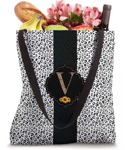 Leopard Print Cheetah Animal Sunflower Letter V Monogram Tote Bag $11.36 Totes