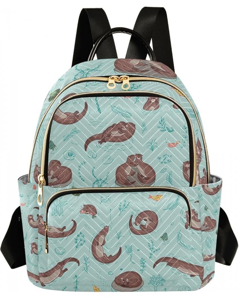 Ocean Women Backpack Kawaii Otter Fish Frog Anti-Theft Travel Backpack with Luggage Belt Lightweight Handbag Lady Purse Roomy...