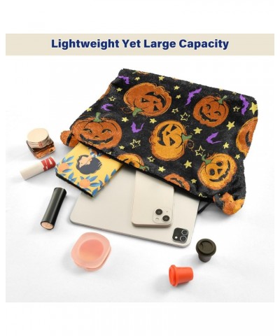 Halloween Women Boho Handbag Funny Jack-o-lantern Stars Purple Bat Underarm Bag Tote Bag Shoulder Bag Crossbody Bag Fluffy Ce...