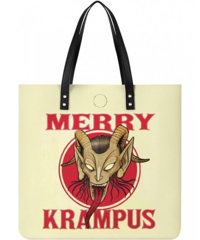 Merry Krampus Tote Bags PU Leather Shoulder Bag Purses Work Tote Handbags for Women Men $14.37 Totes