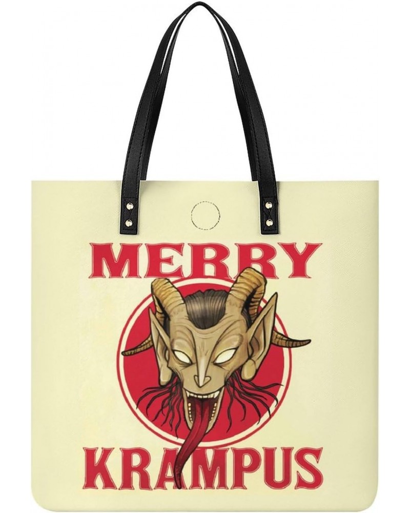 Merry Krampus Tote Bags PU Leather Shoulder Bag Purses Work Tote Handbags for Women Men $14.37 Totes