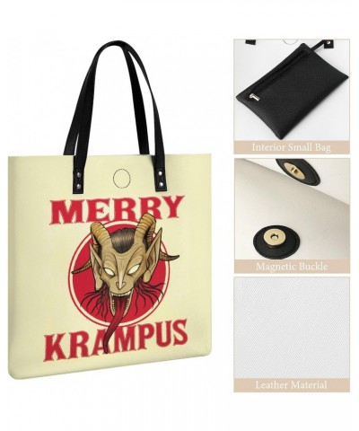 Merry Krampus Tote Bags PU Leather Shoulder Bag Purses Work Tote Handbags for Women Men $14.37 Totes