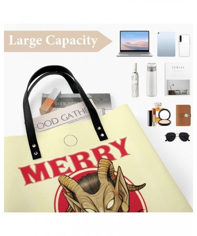 Merry Krampus Tote Bags PU Leather Shoulder Bag Purses Work Tote Handbags for Women Men $14.37 Totes