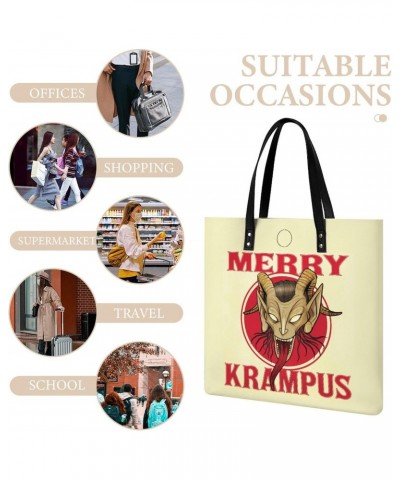 Merry Krampus Tote Bags PU Leather Shoulder Bag Purses Work Tote Handbags for Women Men $14.37 Totes