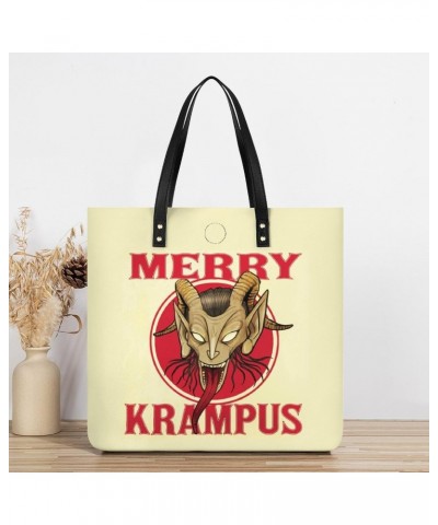 Merry Krampus Tote Bags PU Leather Shoulder Bag Purses Work Tote Handbags for Women Men $14.37 Totes