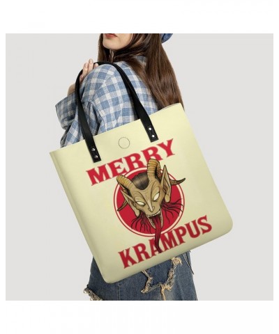 Merry Krampus Tote Bags PU Leather Shoulder Bag Purses Work Tote Handbags for Women Men $14.37 Totes