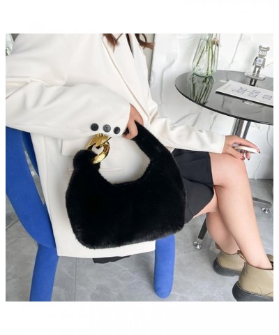 Women Tote Bag Large Capacity Plush Chain Top Handle Bag Zipper Soft with Compartments Handbag Purses Black $12.78 Totes