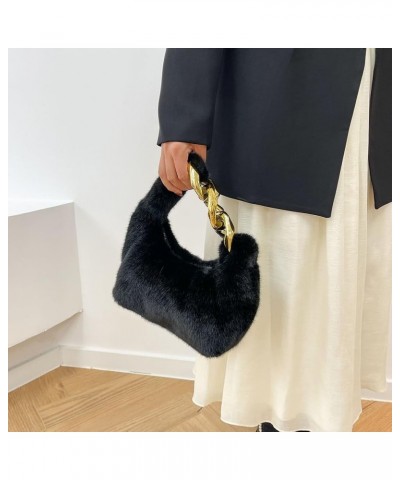 Women Tote Bag Large Capacity Plush Chain Top Handle Bag Zipper Soft with Compartments Handbag Purses Black $12.78 Totes